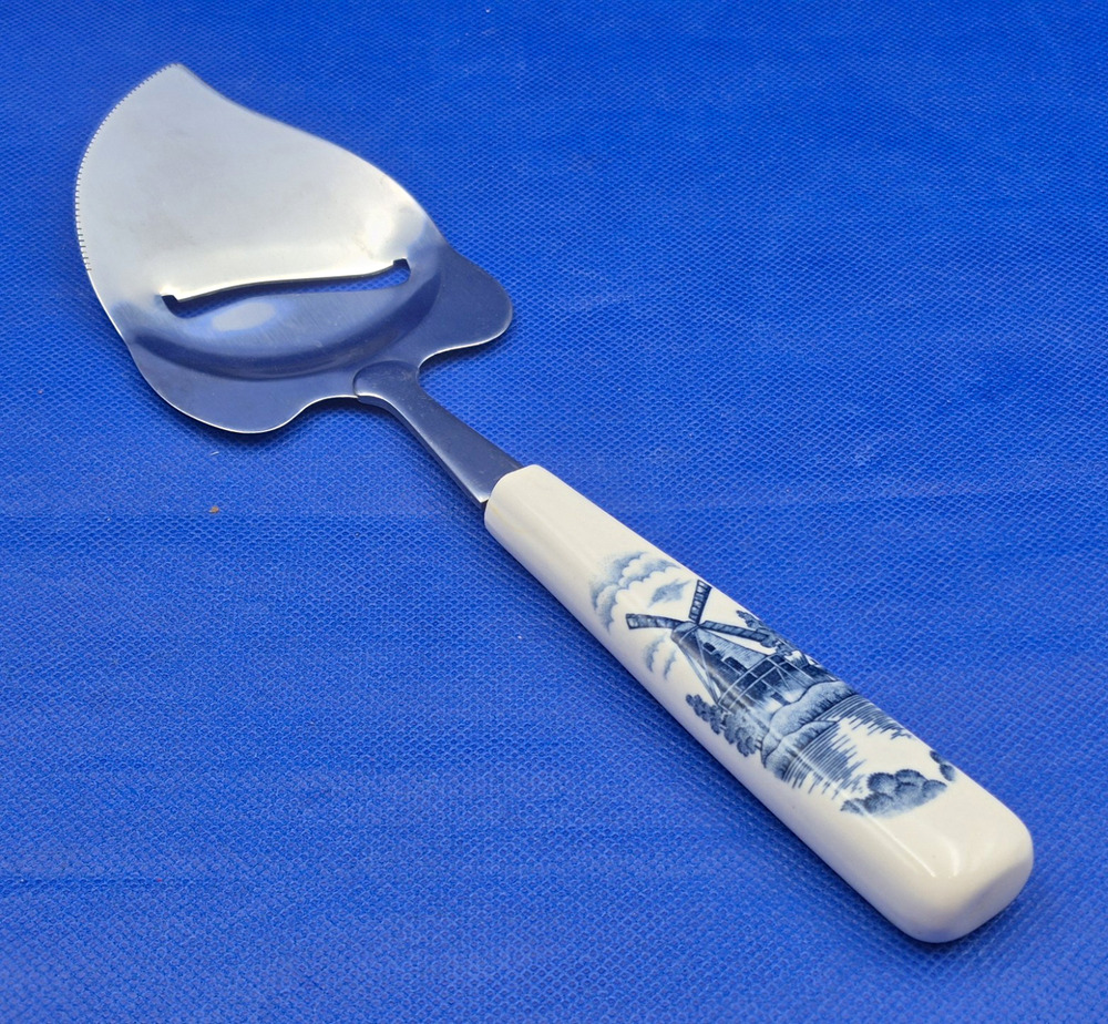 Vintage Delftware Windmill Cheese Slicer Ceramic Handle White/Blue 9.5" Long